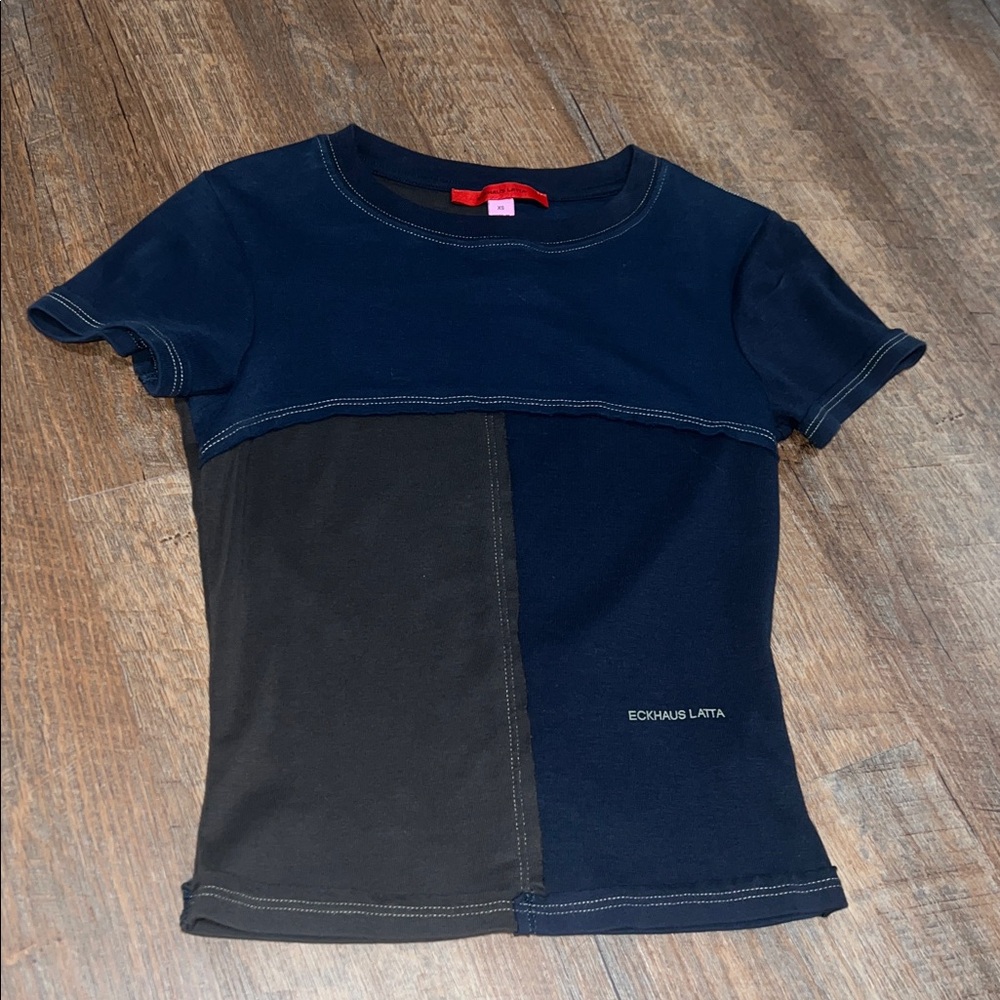 Eckhaus Latta Navy & Brown Lapped Baby T-Shirt - Picture 3 of 7